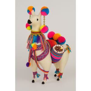 Decorative Peruvian Llama Candy Holder 15" Handmade Alpaca Doll Colorful Yarn